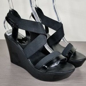 Charles David Feature Wedge Sandals, Black, Womens Size 8 M